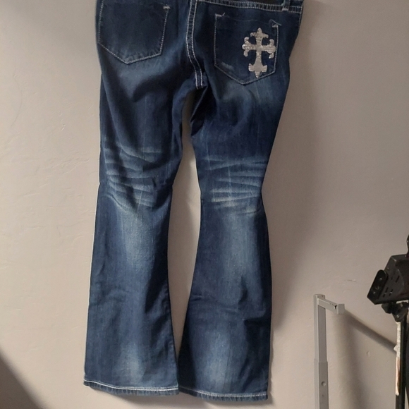Iron Horse Blue Jeans Denim Pants Embellish Rhinestone Boot Flare Wide Size 12 - Picture 4 of 15